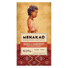 Menakao - Edelbitterschokolade mit Orangen und Cranberries 63 %