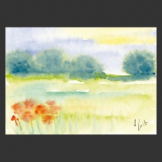 Postkarte Aquarell-Künstlerkarte Landschaft mit Blumen