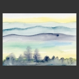 Postkarte Aquarell-Künstlerkarte Landschaft mit Bergen